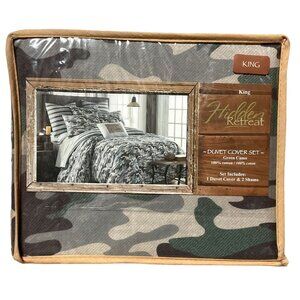NWT HIdden Retreat Green Gray Camo King Duvet Cover w/ 2 King Shams 108" X 96"